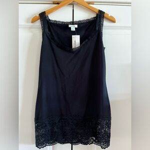 SUNDANCE CATALOG Black Lace Trim Tank Top